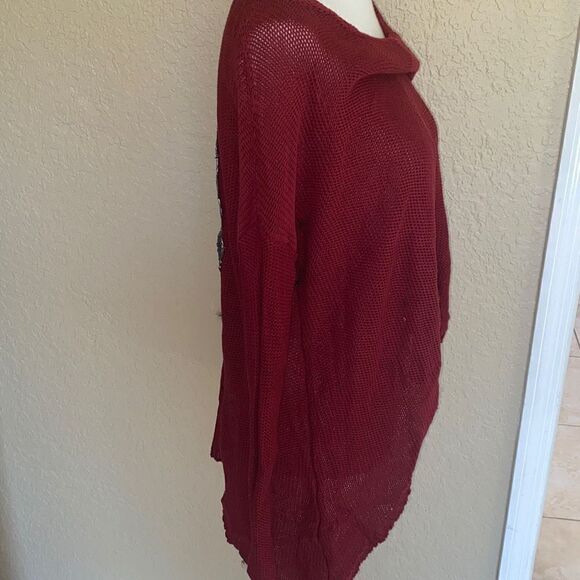 LF Chandelier Red Sweater beaded skull cut out O/S - Picture 4 of 8